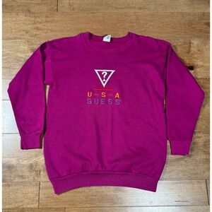 Guess Georges Marciano Purple Fuscia Crewneck Embroidered Sweatshirt Wmns OS VTG